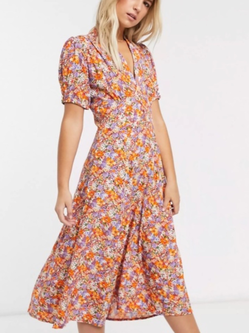Faithful the Brand Short Sleeve Meadows Midi Dress in Meja Floral Print -2